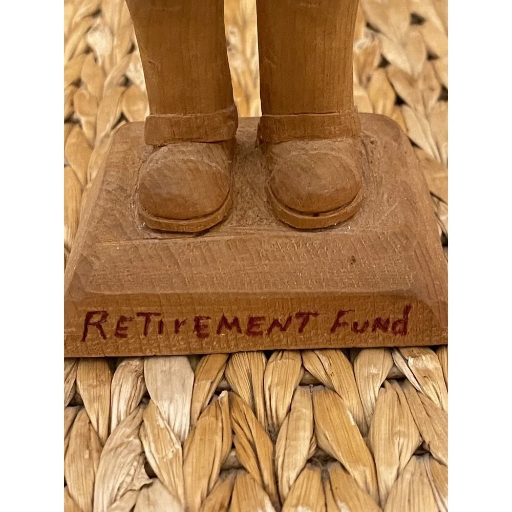 Vintage Wood Hand Carved Old Man With Hat Figurine Retirement Fund 1979